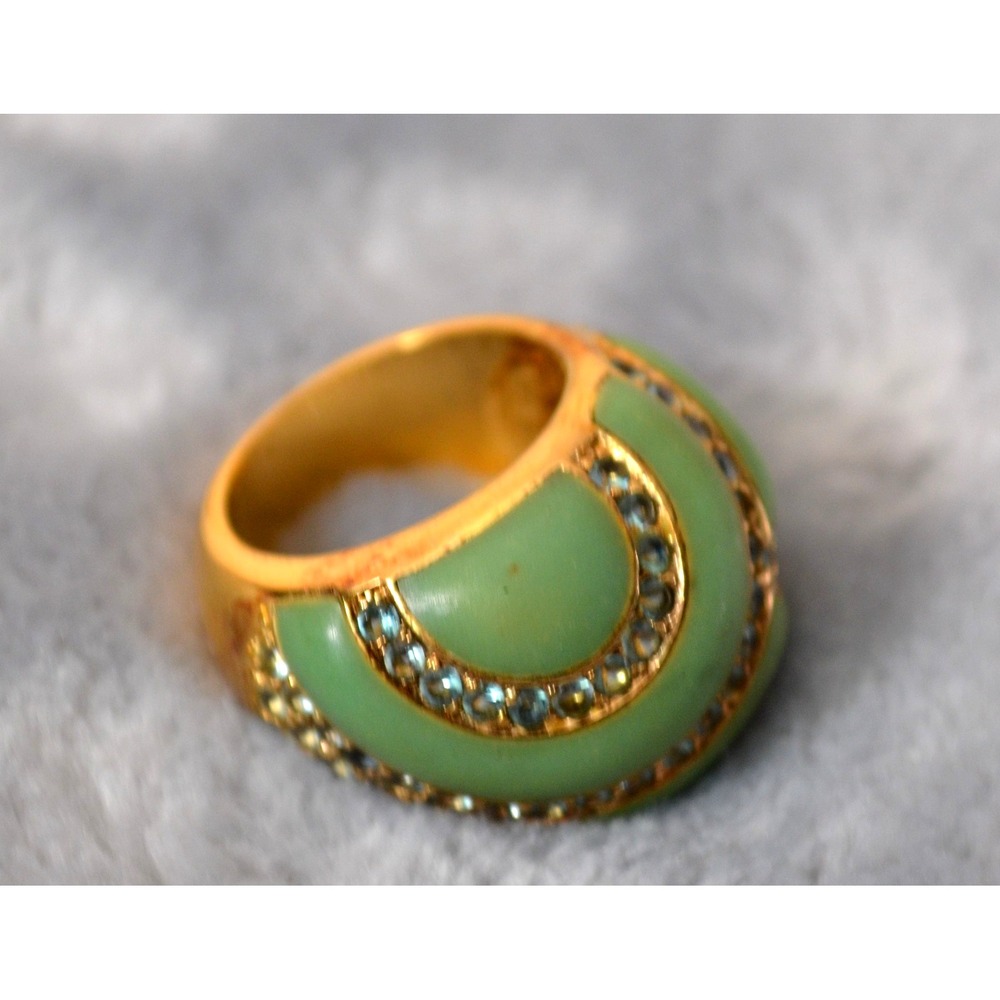 Suzanne Somers Collection Gold Tone Over 925 jc Green Ring w/ Aquamarine Size 6